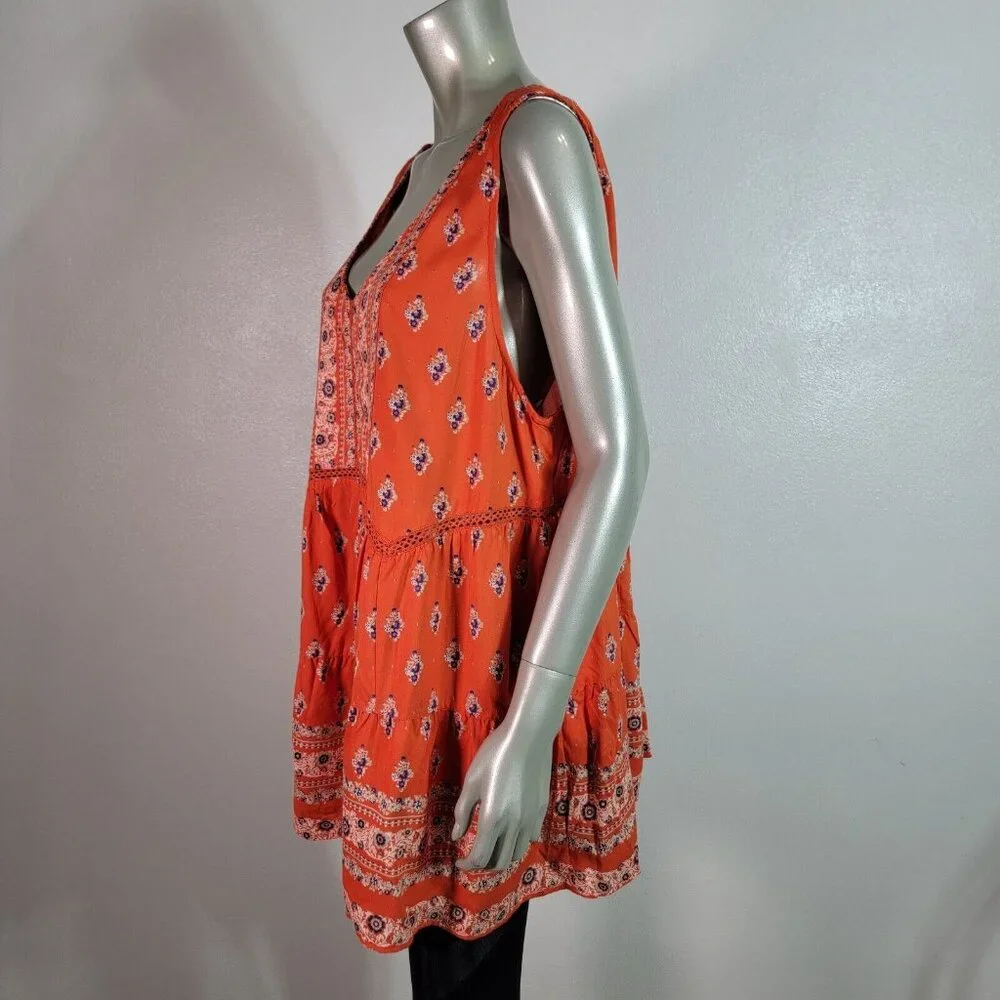 Romantic Gypsy Double V-Neck‎ Tank Top Plus Size 2X Rayon Sleeveless Orange NWT